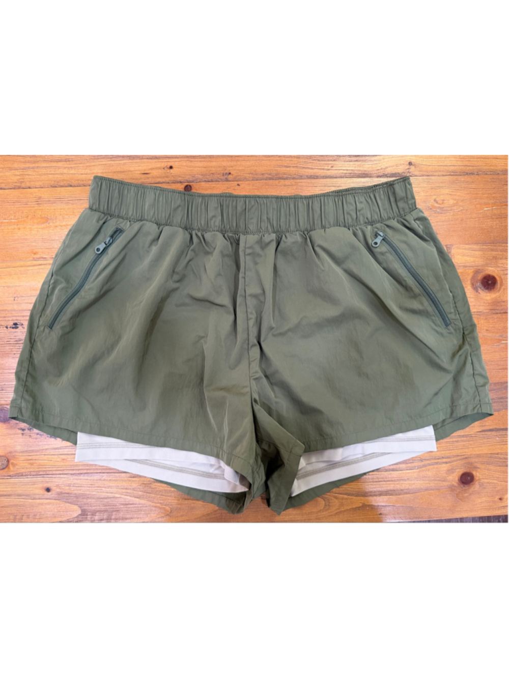 Offline by Aerie Olive Green 2-in-1 Lined Running Shorts Large